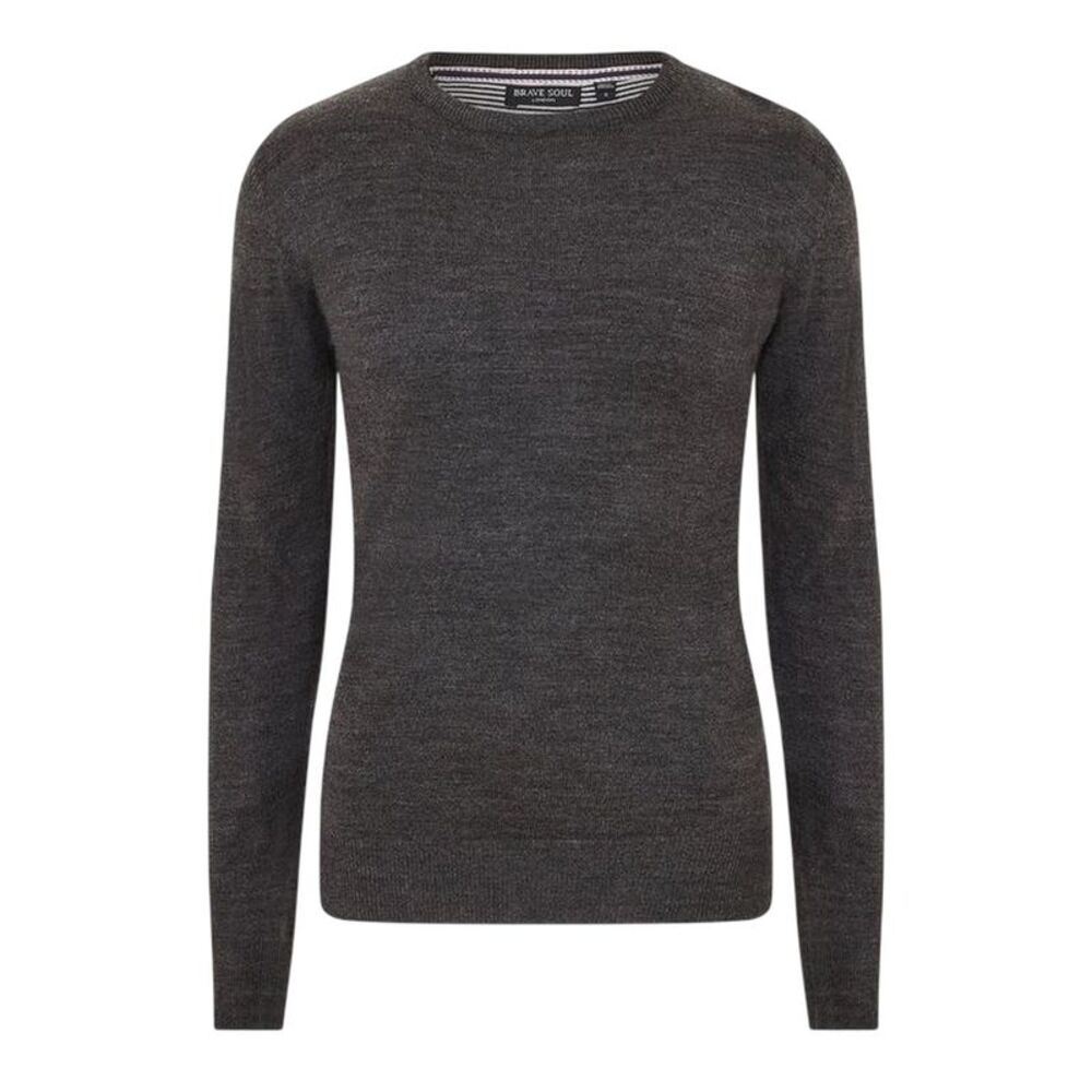 Brave Soul Mens Flat Knit Crew Neck Sweater / Dark Charcoal Marl
